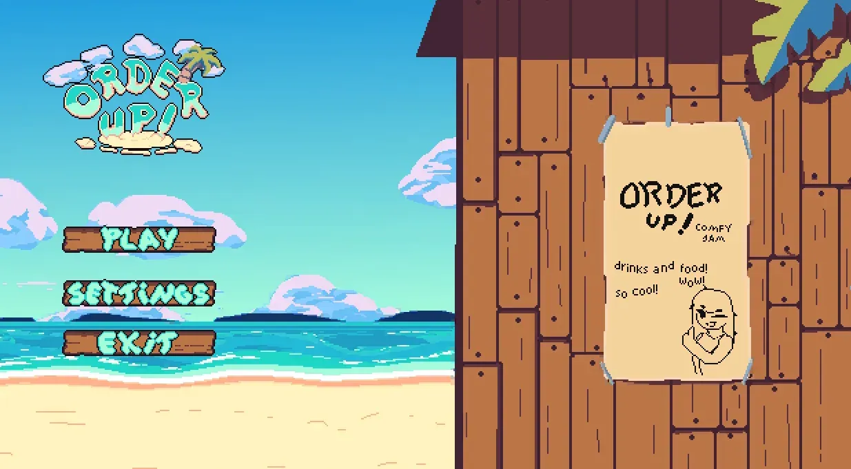 Tela do Order UP! com o quiosque de praia
